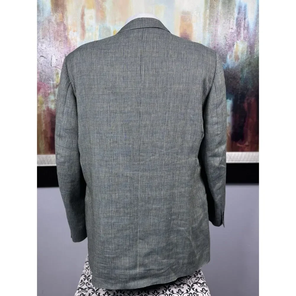 Ermenegildo Zegna Soft Blue Tan Glen Plaid Linen Wool Mohair Sport Coat 46R 56IT